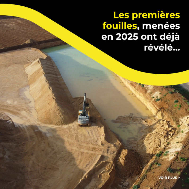 Engin de chantier sur la carrière de Vauclerc où les premières fouilles d'archéologie préventive ont révélé plusieurs vestiges historiques.