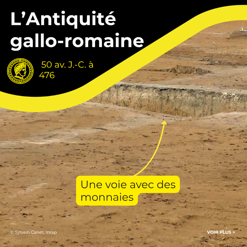 Voie antique et vestiges gallo-romains découverts lors des fouilles archéologiques de la carrière de Vauclerc.